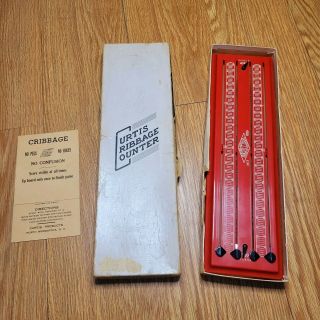 Vintage Curtis Cribbage Board Pegless Counter Red Color