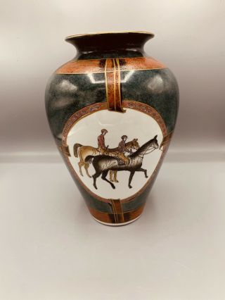 Vintage Big Wbi Webi Porcelain Chinese Vase Horse Jockey Equestrian Theme