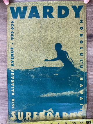 Rare Vintage 1960’s Wardy Surfboards Honolulu Hawaii 60s Poster