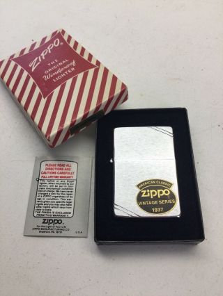 Zippo American Classic Vintage Series 230 Brush Chrome Fit With Stripe Box