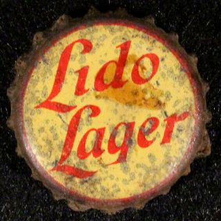 Lido Lager 3.  2 Cork Lined Beer Bottle Cap Lubeck Brewing Toledo,  Ohio Crown Oh