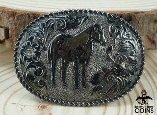 San Carlos Crumrine Jewelers 22k Gold On Sterling Silver Horse Belt Buckle