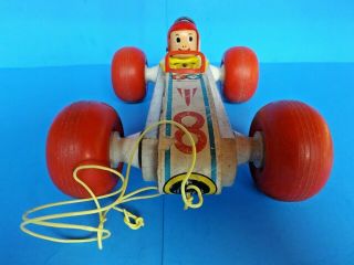 Vintage Fisher Price " Bouncy Racer " No.  8 Wooden Pull Toy,  1960’s.  Made In Usa.