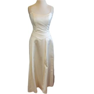 Vintage 90s Off - White Ivory Simple Wedding Corset Dress Satin 2 Pc Gown Sz 6 8
