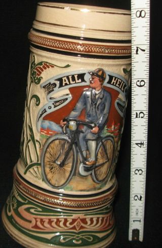 Old German Beer Stein With Bicycle Theme