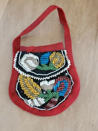 Native American Eastern Woodlands Iroquois Indian Beaded Cloth Purse - Antique