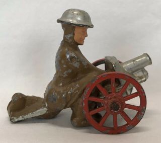 Vintage Barclay Manoil Lead Toy Soldier Shooting Cannon - Rolling Wheels