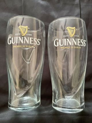 Set Of 2 Guinness Irish Stout Logo Beer Glasses With Harps 16 Oz