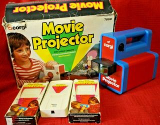 Rare Vintage Corgi Movie Projector,  3 Walt Disney Film Cartridges 1978 Boxed