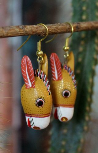 Gold Donkey Burro Alebrije Earrings by Ana Xuana Handmade Oaxaca Mexico Folk Art 2