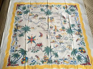 Vintage Mcm Florida Map Beach Golf Palm Trees Tourist Landmarks 48 " Tablecloth