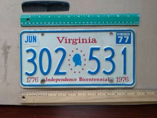 License Plate,  Virginia,  1776 - 1976 Bicentenl 302 Bust Of George Washington 531