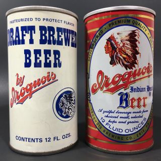 Iroquois Set Of 2 Vintage 12 Oz Straight Steel Pull Tab Beer Cans - Empty