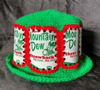 Handmade Crochet Vintage Throwback Mountain Dew Can Hat.  One Of A Kind