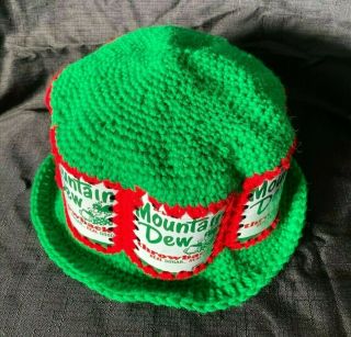 Handmade Crochet Vintage Throwback Mountain Dew Can Hat.  One of a kind 2