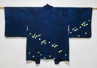 Japanese Kimono Silk Haori / Dark Indigo Blue / Shibori Dyed / Silk Fabric