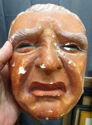Old Vintage Asian Man Male Face Mask Plaster Art Sculpture Death Mask Chinese B