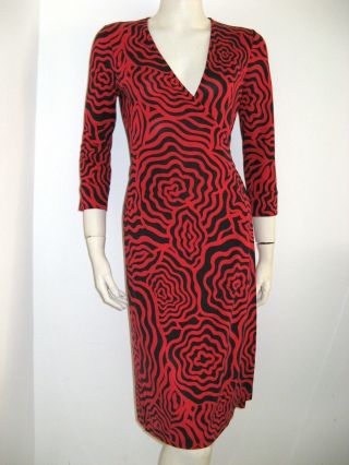 Diane Von Furstenburg Vintage " Julian " Wrap Dress 100 Silk Red Abstract Size 6