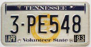 Vintage Tennessee 1983 " State Seal " License Plate,  3 - Pe548,  Knox County