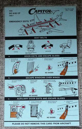 Capitol International Airways Dc 8 63 Cf Only Airline Safety Card 1978