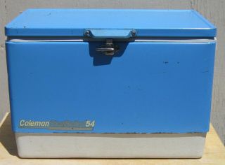 Vintage Coleman Steel - Belted 54 Metal Cooler Ice Chest Blue 22.  5 X 13.  5 X 15.  75
