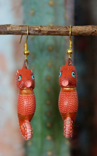 Alebrije Seahorse Earrings by Ana Xuana Handmade Detailed Oaxaca Mexico Folk Art 2