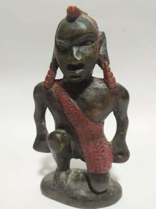 African Carved Wooden Statue Warrior Male