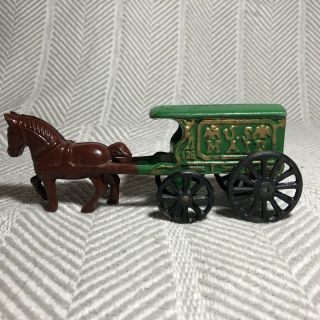 Us Mail Cast Iron Painted Horse And Wagon Figurine