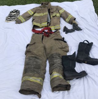 Vtg Firefighter Bunker Turnout Suit - Boots - Janesville 2000 - Pants 38r - Jacket 4432r