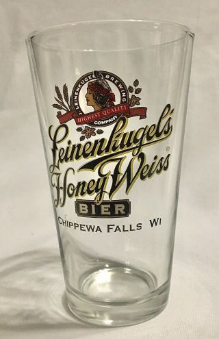 Vtg Leinenkugel’s Beer Glass Honey Weiss Bier Maiden Chippewa Falls Wi 16 Oz Nos