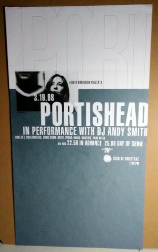 Portishead Vintage 1998 Concert Poster Dj Andy Smith Geoff Barrow Beth Gibbons