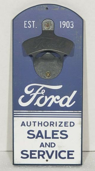 Ford Wall Mount Bottle Opener Authorized Sales & Service Advertising Sign Decor