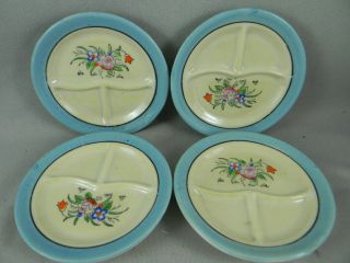 4 Vintage Blue Lusterware Hand Painted Childs Toy Dishes Tea Set Grill Plates