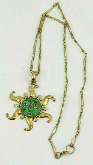 Hand Crafted/tooled Necklace/jewelry Mexican Folk Art Bronze Collectible Sun