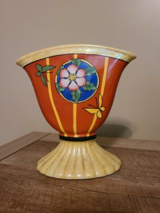 Vtg Sakura Ware Sakuraware Fan Vase Art Deco Hand Painted Porcelain Japan