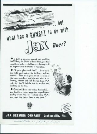 Jax Beer Fl.  Newspaper Ad Proof/ Flyer 1940 