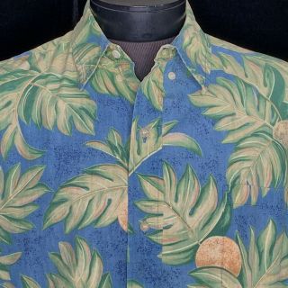 Vintage 90s Reyn Spooner Blue Hawaiian Shirt Reverse Print Size Xl Logo Buttons