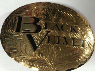 Vtg Hand - Made Usa Wil - Aren Black Velvet Gold - Tone Western Belt Buckle 3.  75 Elvis