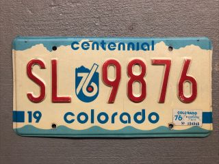 Vintage 1975 Colorado License Plate Bi Centennial Sl - 9876 1976 Sticker