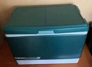 Coleman Cooler Steel Belted 54 Qt Metal Ice Chest Large Green White Vintage 1990