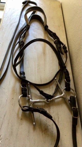 Vintage English Bridle - Black Leather W/ Headstall,  Cavesson,  Snaffle,  Reins
