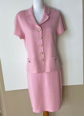 St John By Marie Gray Size 6 / 8 Knit Suit Pinkj Jacket And Skirt Vintage