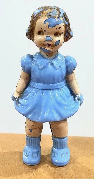 Antique Vintage Celluloid Standing Girl Celluloid Rattle - Cute