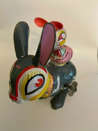 Vintage Tin Wind Up Double Bunny Gray And Pink