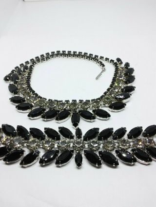 Weiss Black Navette & Clear Round Rhinestone Necklace & Bracelet Set Stunnig Vtg