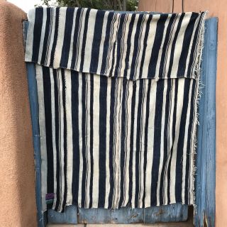Handmade Antique African Indigo Striped Blanket,  Shawl,  Stole,  Towel,  Curtain.