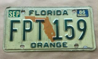 Florida 1986 License Plate Fpt 159 Orange State Green White