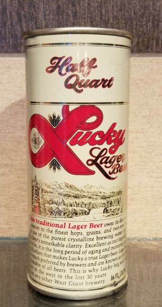 1970 16 Ounce Bottom Open Cream Lucky Lager Pull Tab Beer Can San Francisco Ca