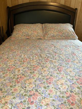 Vintage Laura Ashley Full Queen Bed Cottage Rose Reversible Comforter With Shams