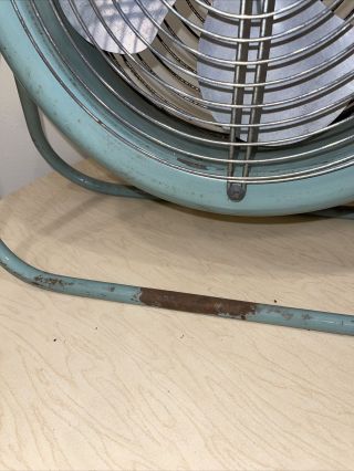 Vintage Lasko Round Metal Teal Blue Floor Fan 2 Speed Model 1250 4F 3